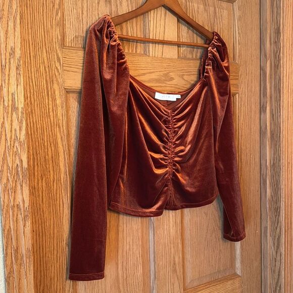 ASTR THE LABEL Vanya Velvet Ruched Sleeve Top - Picture 6 of 10